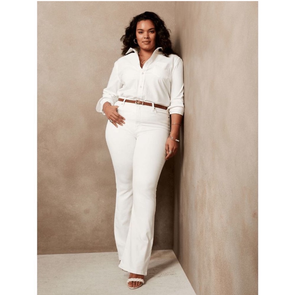 Nwt Banana Republic Curvy High Rise Straight Slim Jeans White Denim 29